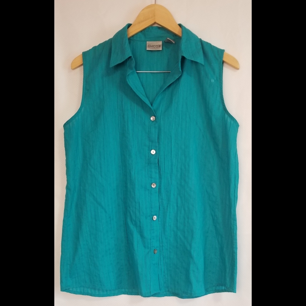Chico's Teal Sleeveless Button-Down Shirt